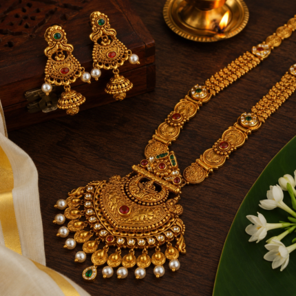 Kerala Antique Gold Necklace & Jhumka Set
